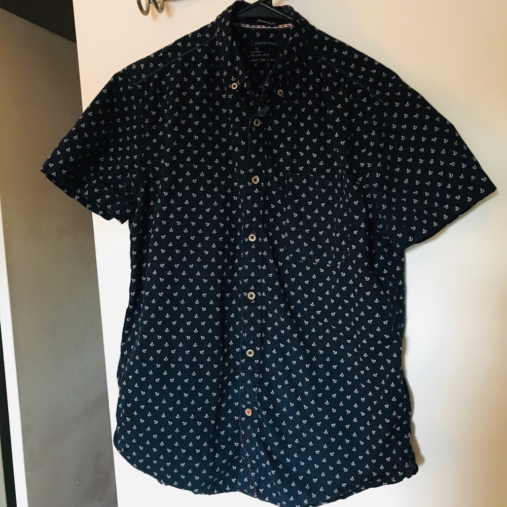 Men’s Short Sleeve Button Down - Anchor Print